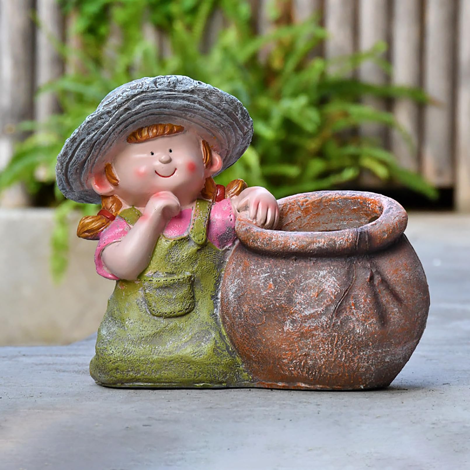 Grande Figura da Giardino con Vaso di Fiori Decorazione da Giardino per Esterni, Simpatico Personaggio dei Cartoni Animati da Statua Figura, Resistente alle intemperie,Verde,25x22x16cm