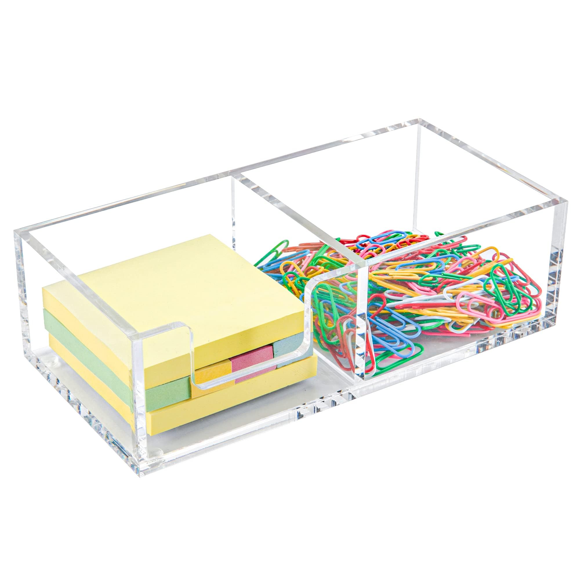 Dealpoli Acrylic 2in1 Sticky Note Holder A Versatile Desk Organization Solution for Office Home School Post Bank Dispenser for 3"X3" Memo (DP002)