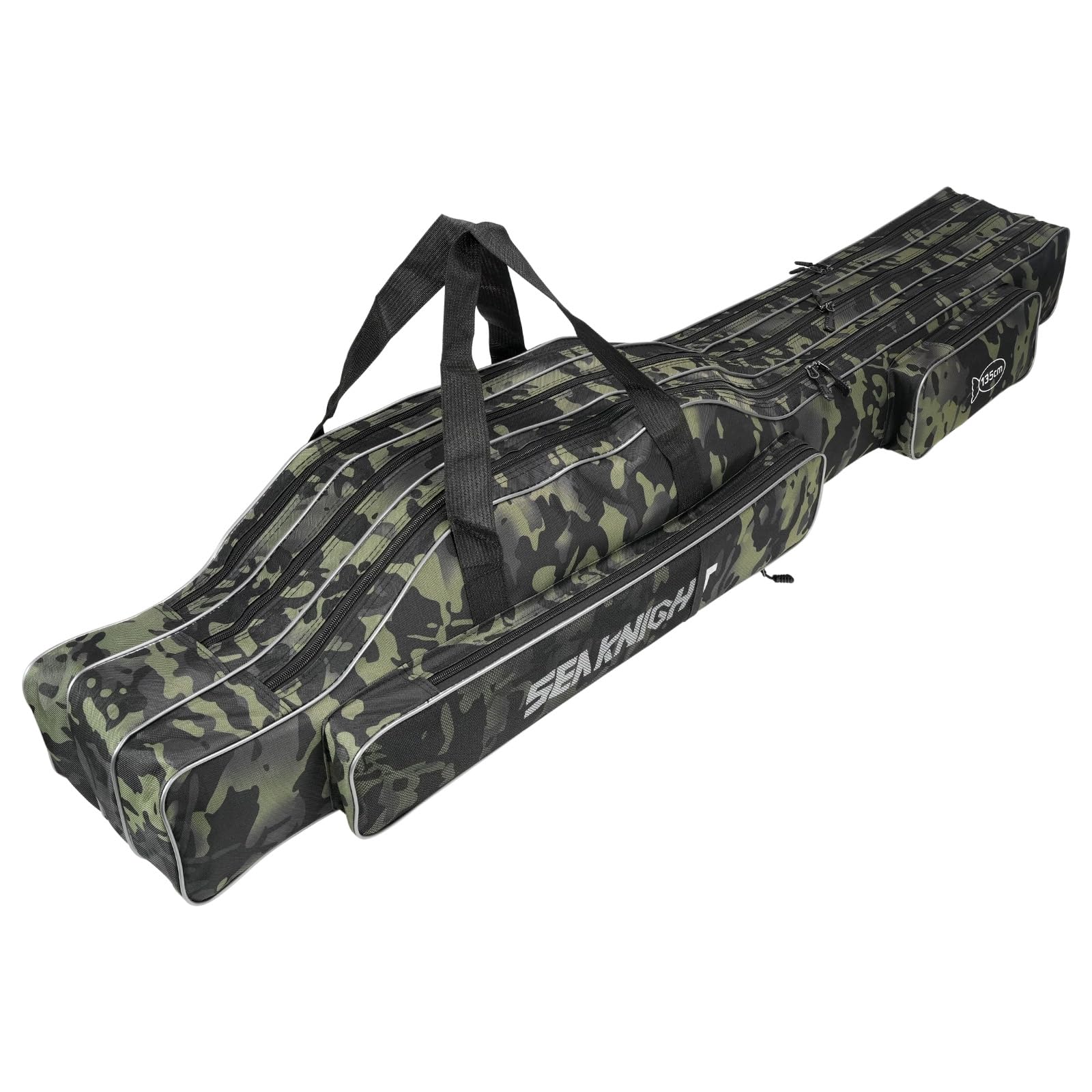 Seaknight Portable Fishing Rod Bag Folding Fishing Set Bag Outdoor Holdall Tackle Storage Bag 135cm/150cm (Camou Green, 135cm)