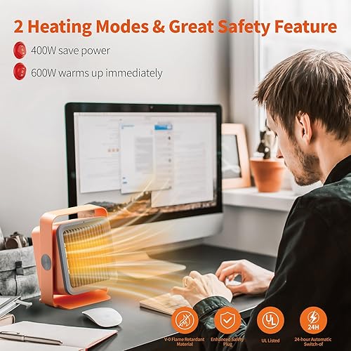 Miniatura 3 de JOJOZOO Calentador de espacio, calentador eléctrico portátil de ángulo ajustable para uso en interiores, calentador de escritorio pequeño mejorado