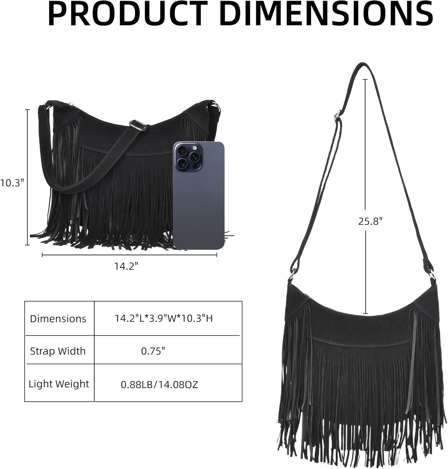 Fringe Hobo Bags for Women Vintage Suede Crossbody Bag Hippie Western Cowgirl Purses Tassel Shoulder Bag - Image 4