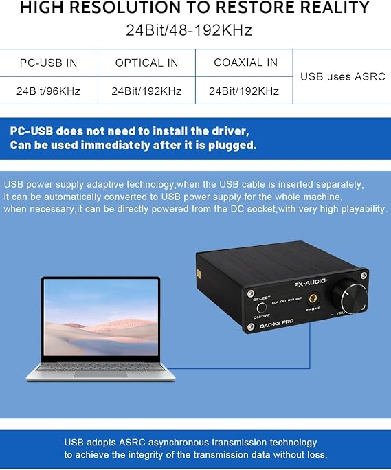 FX-Audio DAC-X3PRO USB DAC ESS9023 Headphone Amplifier CS8416 Support ASRC Transmission HiFi Portable Decoder Headphone Amp