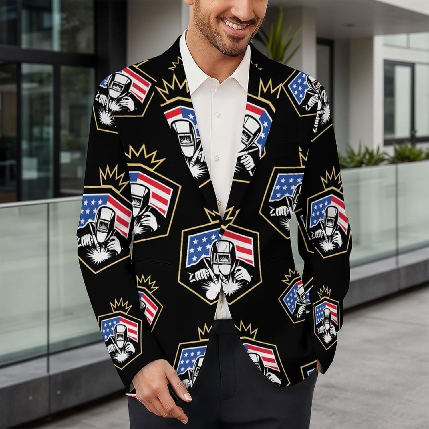 Welding U.S.A. Welder Flag Men's Blazer Casual Suit Jackets Business Button Sport Coats - Image 2