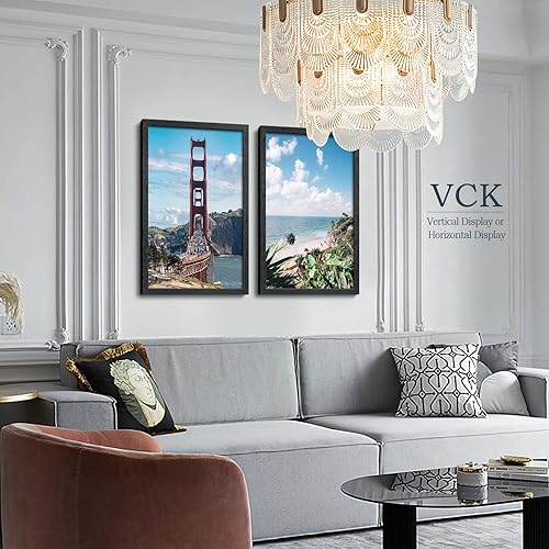 Miniatura 6 de VCK Juego de 4 marcos para póster de 20 x 30 pulgadas, exclusivos marcos de fotos texturizados de madera maciza negra, marco de galería para pared