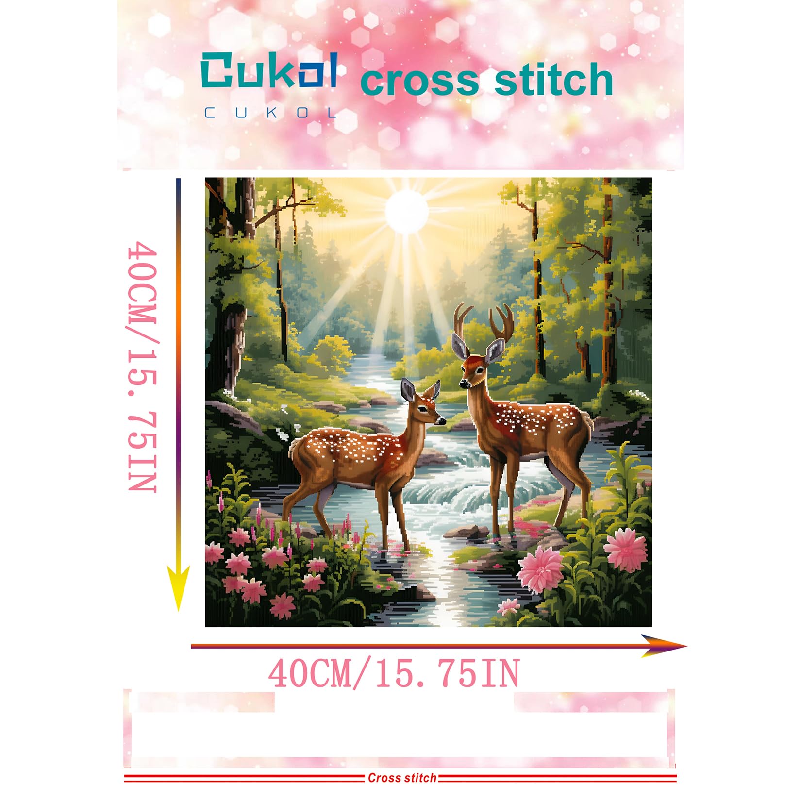 51buyoutgo Deer Cross Stitch Kits, 11 Ct Count Funny Pre Printed Counted Stamped Cross Stitch Embroidery Needlepoint Patterns Kits for Adults Beginners, Animal Easy Advanced Crossstitch Crossstitching