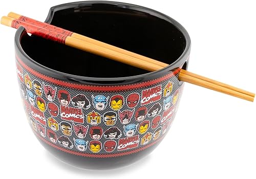 Miniatura 2 de Silver Buffalo Marvel Comics Superheroes - Juego de vajilla de cerámica para ramen, incluye cuenco de fideos de 20 onzas, palillos de madera y