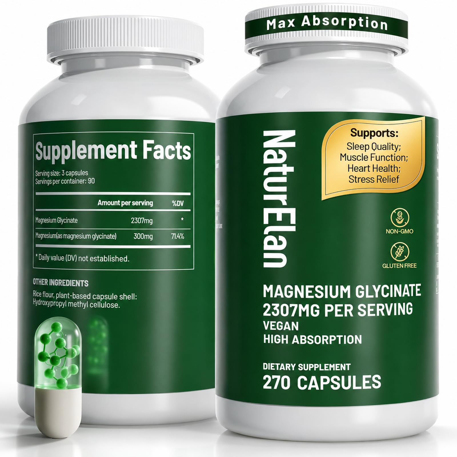 Magnesium Glycinate 2307mg, 270 Capsules Vegan, Third-Party Tested Chelated