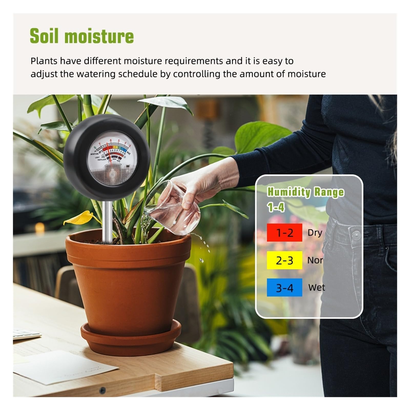 EDEDE Misuratore del Suolo, Misuratore di PH del Terreno 4 in 1 umidità Luce Solare PH Fertilità Acidità del Terreno Tester rilevatore for Piante in Vaso per Giardinaggio, Prato
