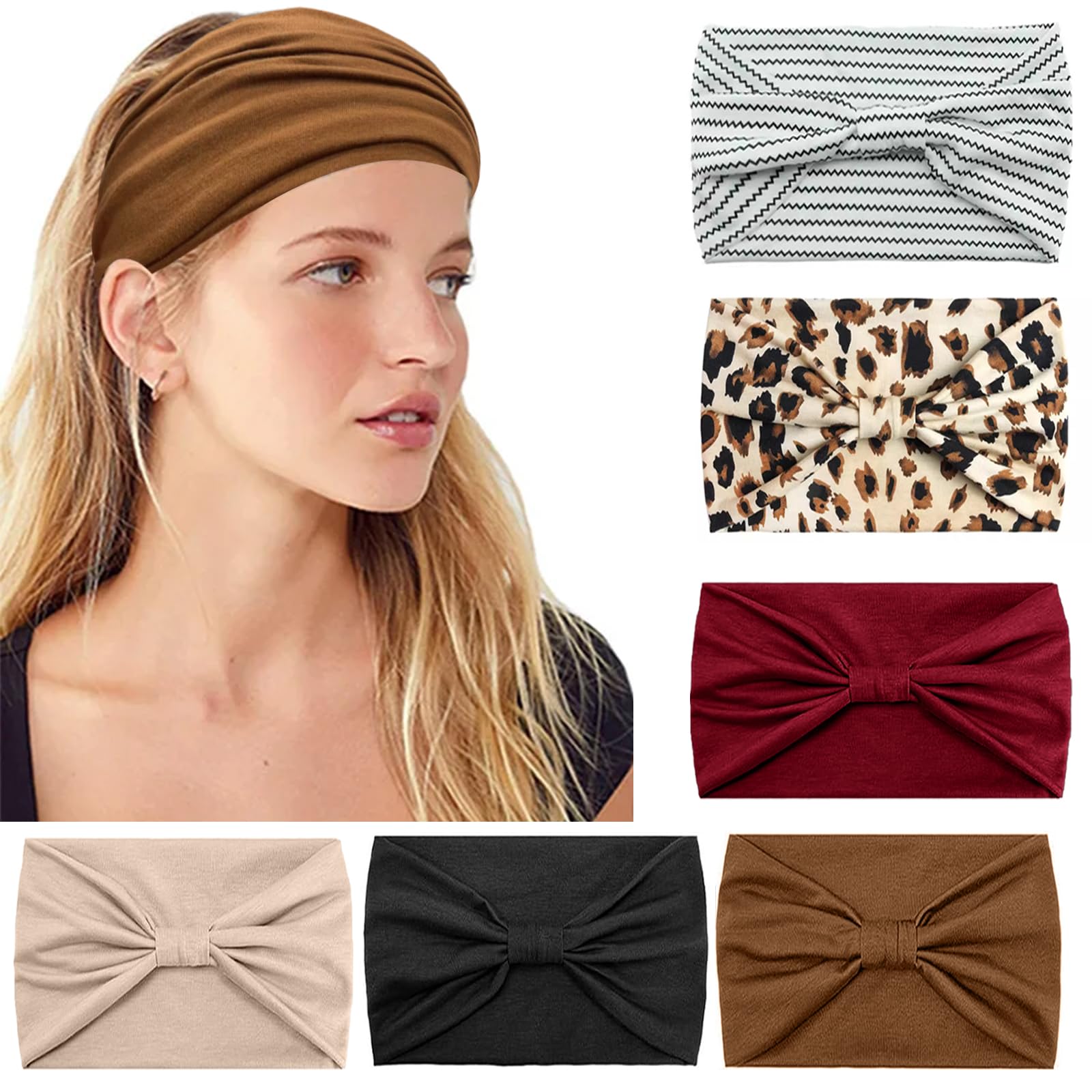 Set Di 6 Fasce Elastiche A Pois Per Donna – Larghe, Antiscivolo, In Morbido Tessuto – Ideali Per Yoga, Corsa, Trucco E Stile Quotidiano (Colori Misti)