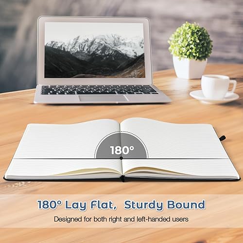 Miniatura 3 de Cuaderno con rayas universitarias, cuaderno de cuero de tapa dura A4 para el trabajo, cuaderno rayado diario para mujeres, hombres, 192 páginas de