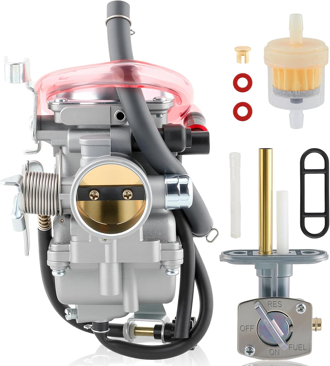 KLF300 Carburetor for 1986-2005 Kawasaki KLF 300, Kawasaki BAYOU 300 ATV Carb with Fuel Filter Petcock Tank Valve Switch