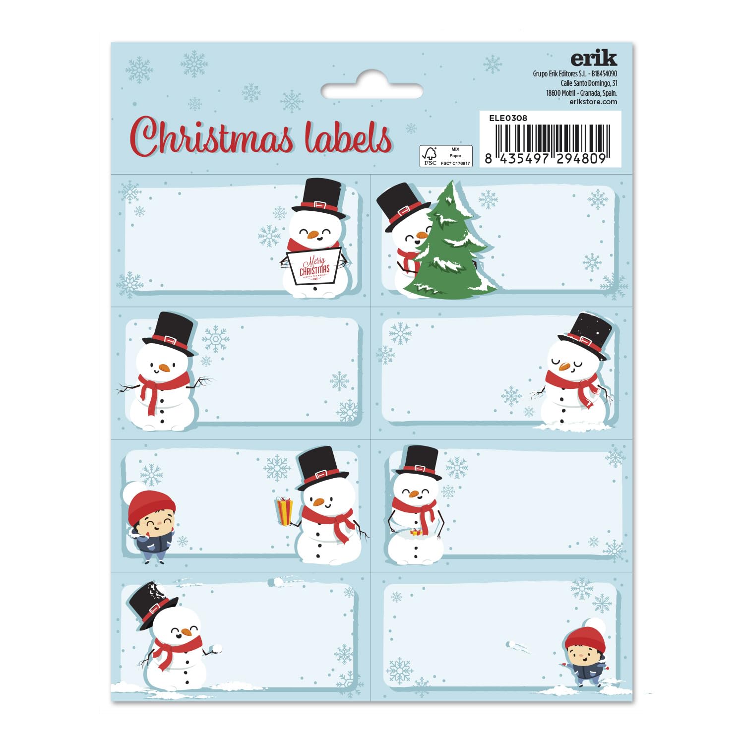 Grupo Erik Etiquetas adhesivas Navidad Muñeco de nieve - Etiquetas regalo Navidad / 16 Etiquetas Navidad - Etiquetas regalo - Pegatinas navidad regalos