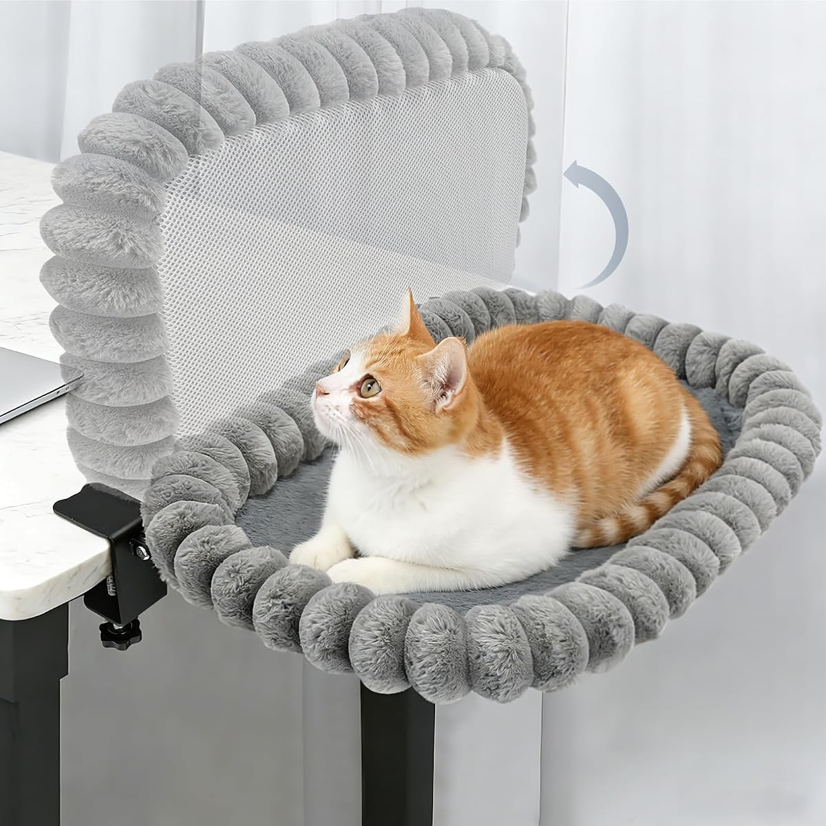 X-Large Cat Bed Heavy Duty Steel Frame Supports up to 40lbs Cat Desk Bed & Perch Space-Saving 90°Foldable with Soft Ultra-Plush Faux Fur for Small Medium Large Cats