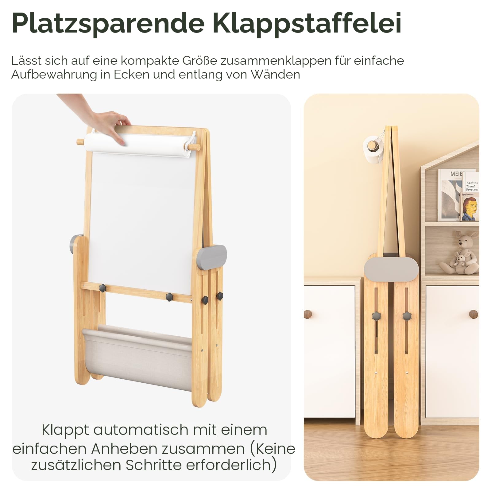 BanaSuper 3-in-1 Kinder Staffelei Magnetische Tafel & Whiteboard mit 30% Größerer Malfläche | Höhenverstellbar (90-110 cm), Klappbar & 80% Vormontiert | Kunst Staffelei für Kinder, Grau