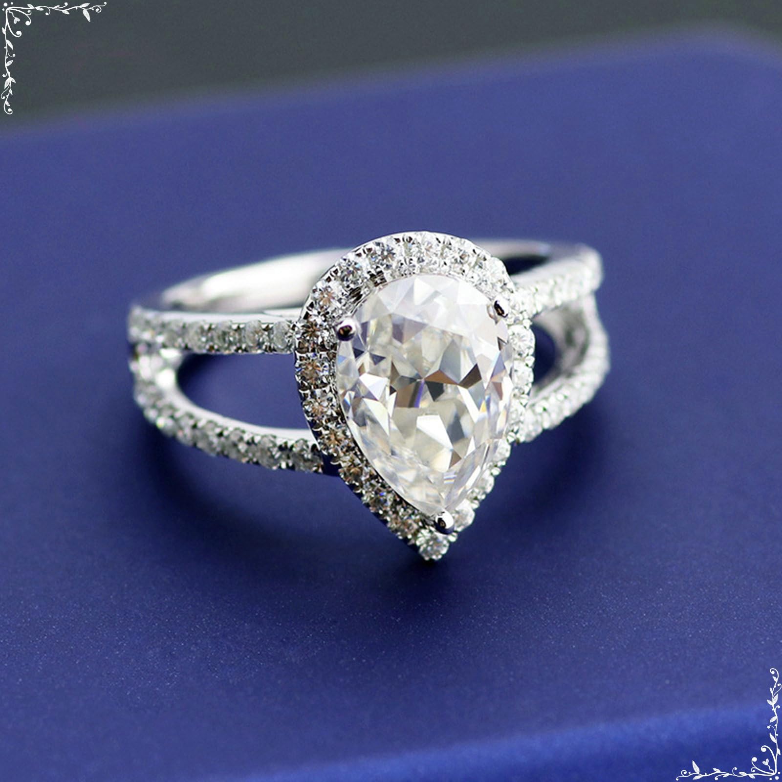 Anillo de oro blanco, anillos a juego con moissanite en forma de gota de 1/1,5 ct, regalos de aniversario de boda para mujeres
