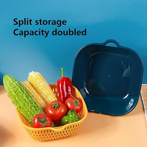 Miniatura 7 de Lavabo de cocina de seis piezas en cesta de drenaje de doble capa para verduras y frutas, cesta de lavado de plástico multifuncional, colador y