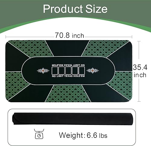 Miniatura 2 de CONTINUE Tapete de mesa de póquer para 8 a 10 jugadores, Texas Hold'em, tapete de póquer profesional antideslizante de goma con bolsa de transporte