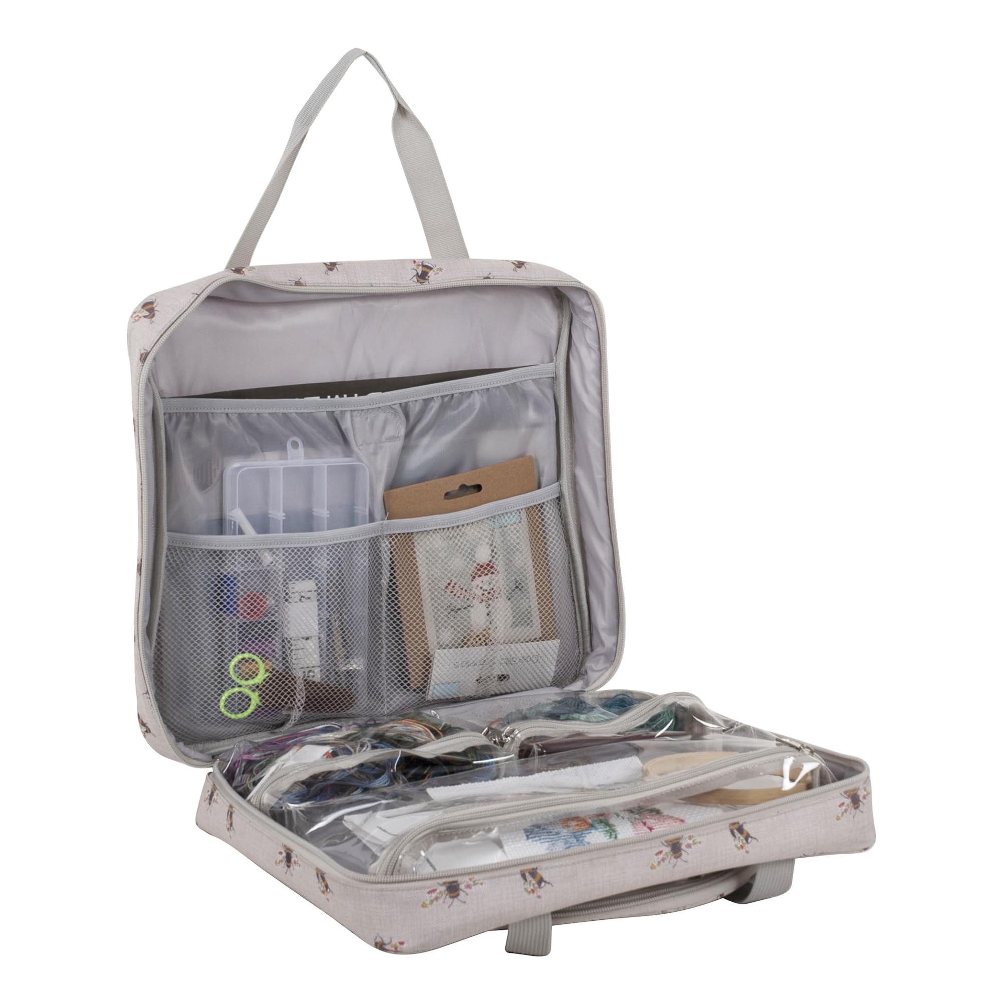 Hobby Gift Sac à Broderie et à Point de Croix Bee Craft Bag Rangement pour Cadres Multi-cerceaux jusqu'à 25 cm avec 2 Poches zippées pour Fils, patrons, Léger et Durable 12 x 35 x 35 cm