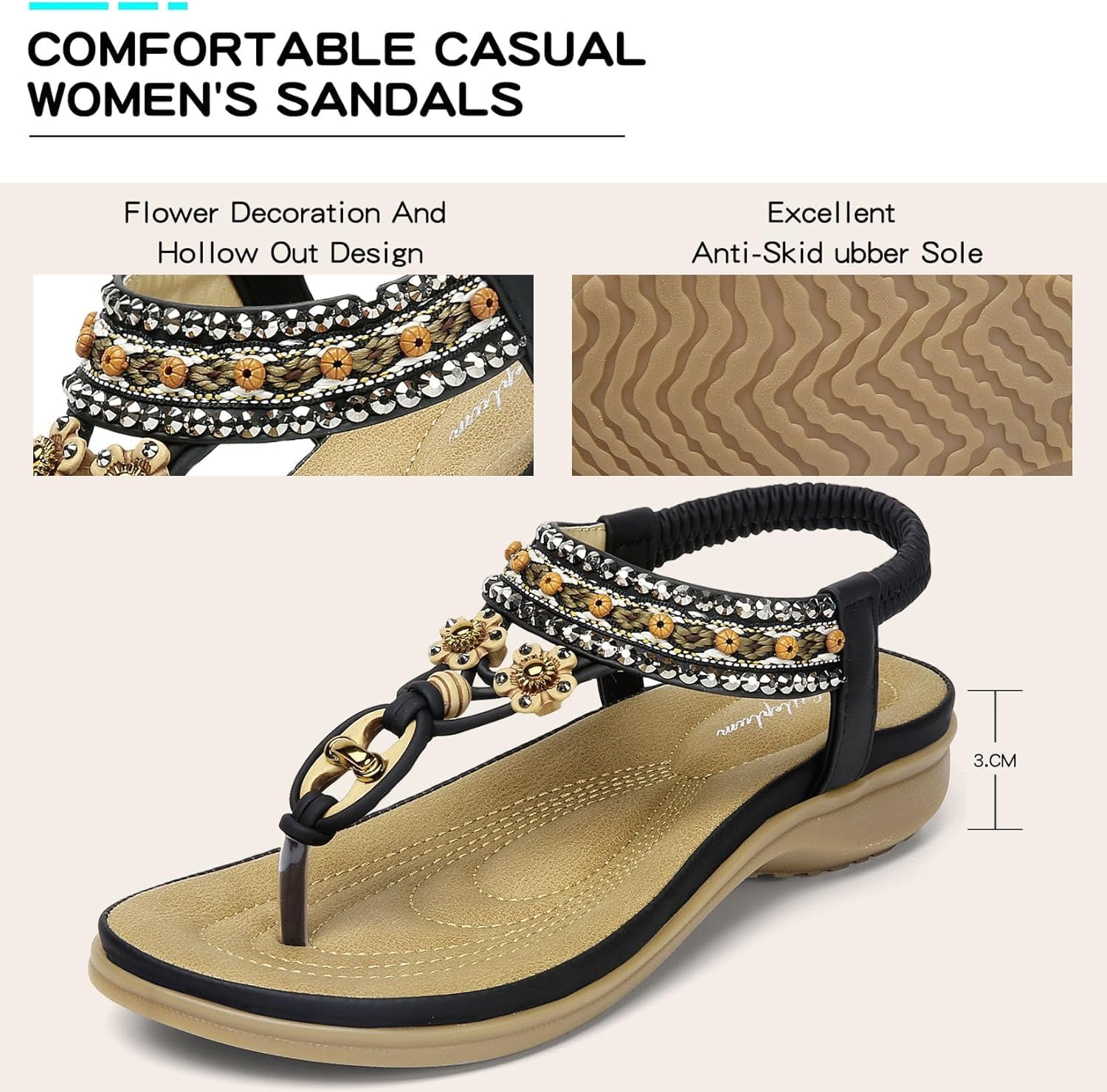 Littleplum Womens Sandals Arch Support Summer Beach Sandals Comfort Walking Shoes Bohemian Flip Flops Sandals for Women - Image 3