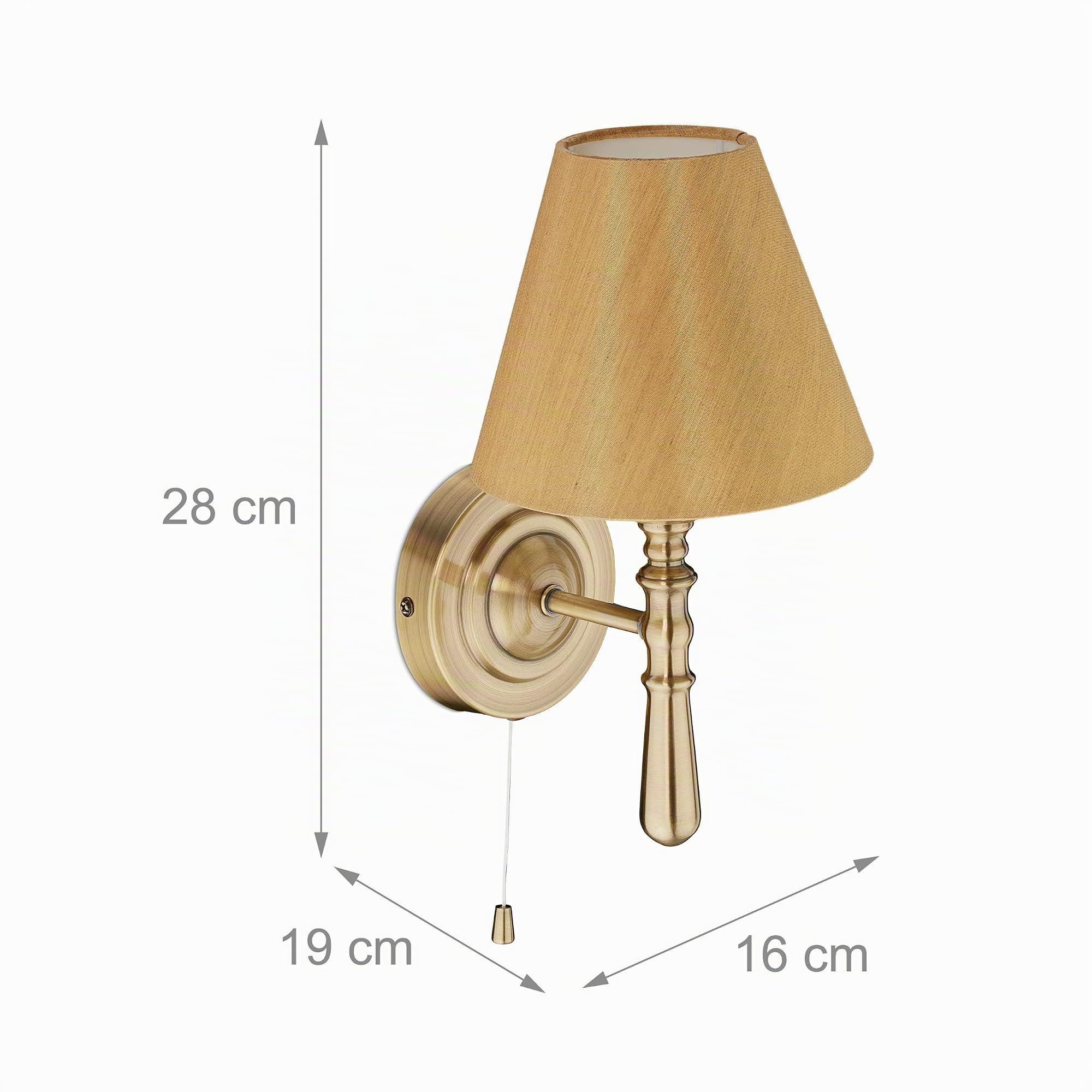 Relaxdays Lampe Murale Abat-Jour, intérieur; Interrupteur, entrée et Salon;E14, Tissu, métal, HxlxP: 28x16x19, Laiton