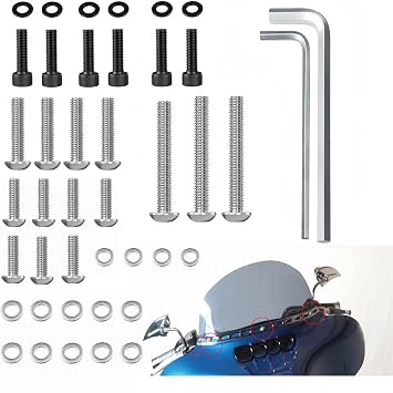 42Pcs Motorcycle Fairing Bolt Kit, Stainless Steel Batwing Windshield Trim Screw Bolt Kit for Harley Touring Street Glide Electra Glide Road Glide Ultra Limited and Tri Glide Models 1996-2025