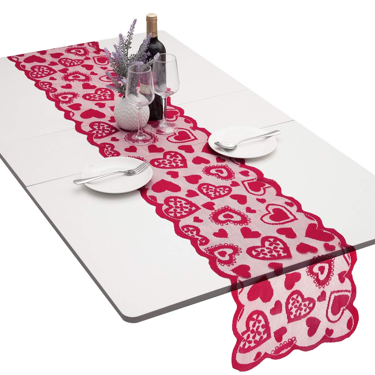 Chemin de table dentelle de qualité supérieure rouge écarlate 71x12 pouces pour réception