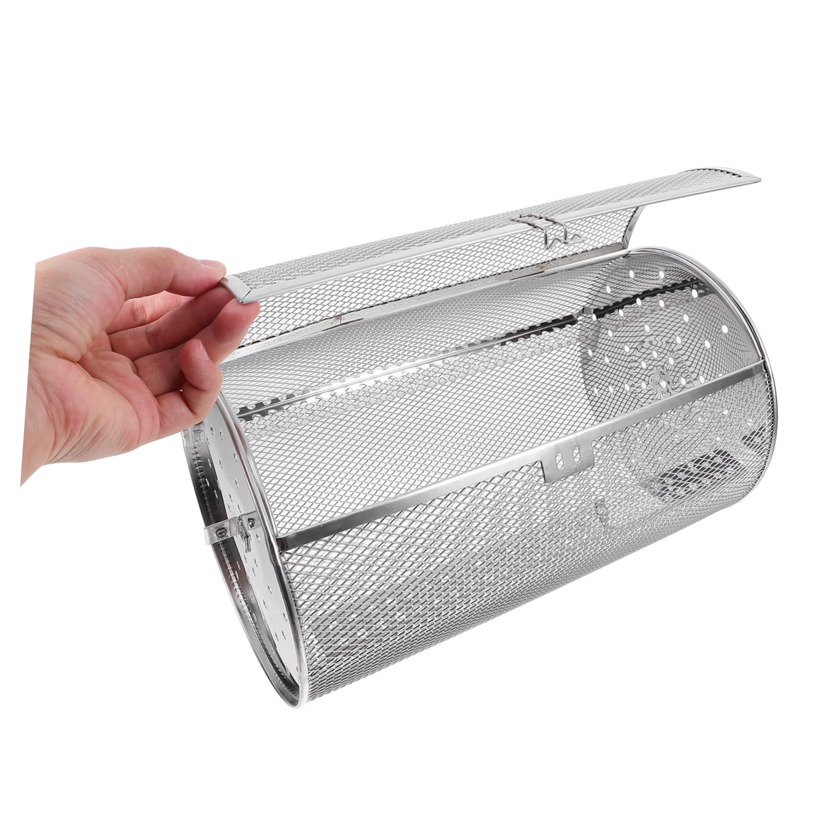 Jaula Giratoria para Horno de Acero Inoxidable Plata, Cesta para Asar Nueces y Carne, Resistente a Deformaciones Calentamiento Uniforme