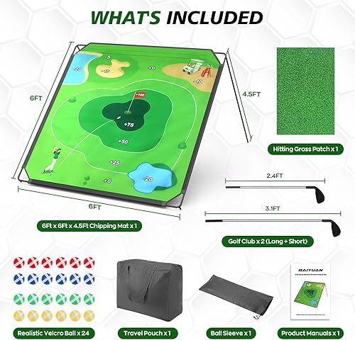 Miniatura 6 de Juego Portátil de Chipping de Golf para Papás y Golfistas Júnior, Diversión en Interiores, Exteriores, Patio Trasero y Césped con 24 Pelotas