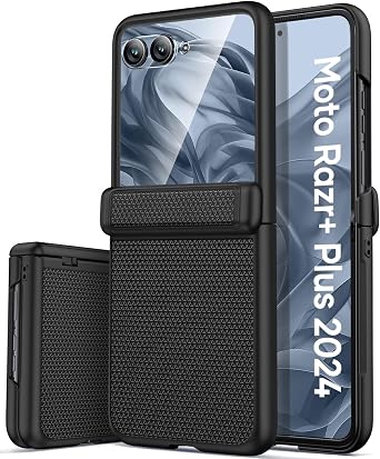 Vihibii for Motorola Razr+ Plus 2024 Case with Hinge Protection & Outer Screen Protector, Slim Stylish Non-Slip Texture Durable Shockproof Protective Phone Cover Case for Moto Razr+ Plus 2024, Black