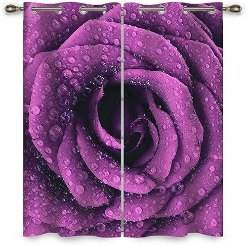 Miniatura 3 de Colección Purple Decor Cortinas para Habitacion, 2 paneles de cortinas moradas, bordadas reductoras de luz (W) 63 x (H) 63 pulgadas