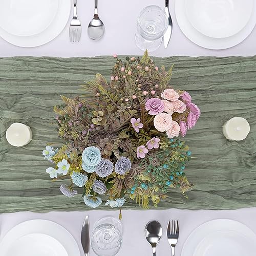 Miniatura 3 de Winknowl Paquete de 5 caminos de mesa de estopa, 35 x 120 pulgadas de largo, color azul polvoriento, bohemio, de gasa, rústico, romántico,