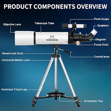 WOSPORTS Telescope for Adults High Powered, 90mm Aperture 600mm Astronomy Portable Professional Refractor Telescope for Beginners, Magnification 180X, with Adjustable Tripod, Phone Adapter, Carry Bag