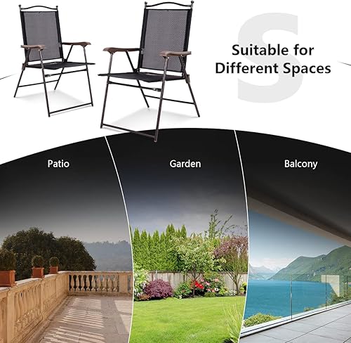 Miniatura 8 de MAT EXPERT Juego de 2 sillas plegables para patio, sillas tipo honda con reposabrazos y marco de metal, sillas de salón portátiles para interiores y