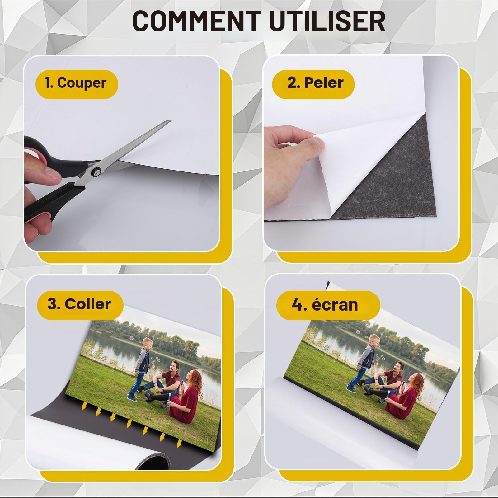 BOXOB Rouleau Feuille Magnétique, 150x30cm Extra Larges Feuilles Magnétiques Adhésives Flexibles Découpables Surface Noire et Blanche Papier de Signalisation pour Véhicules Projet Bricolage