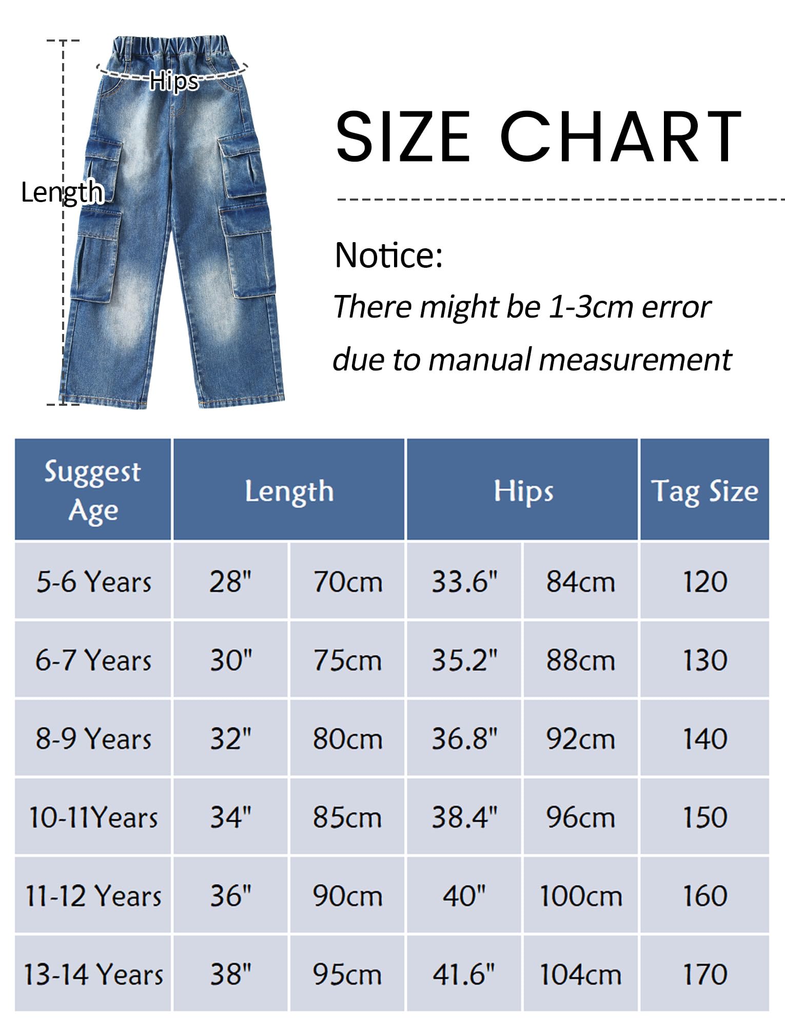SEAUR Girls Baggy Denim Cargo Jogging Pants with Pockets