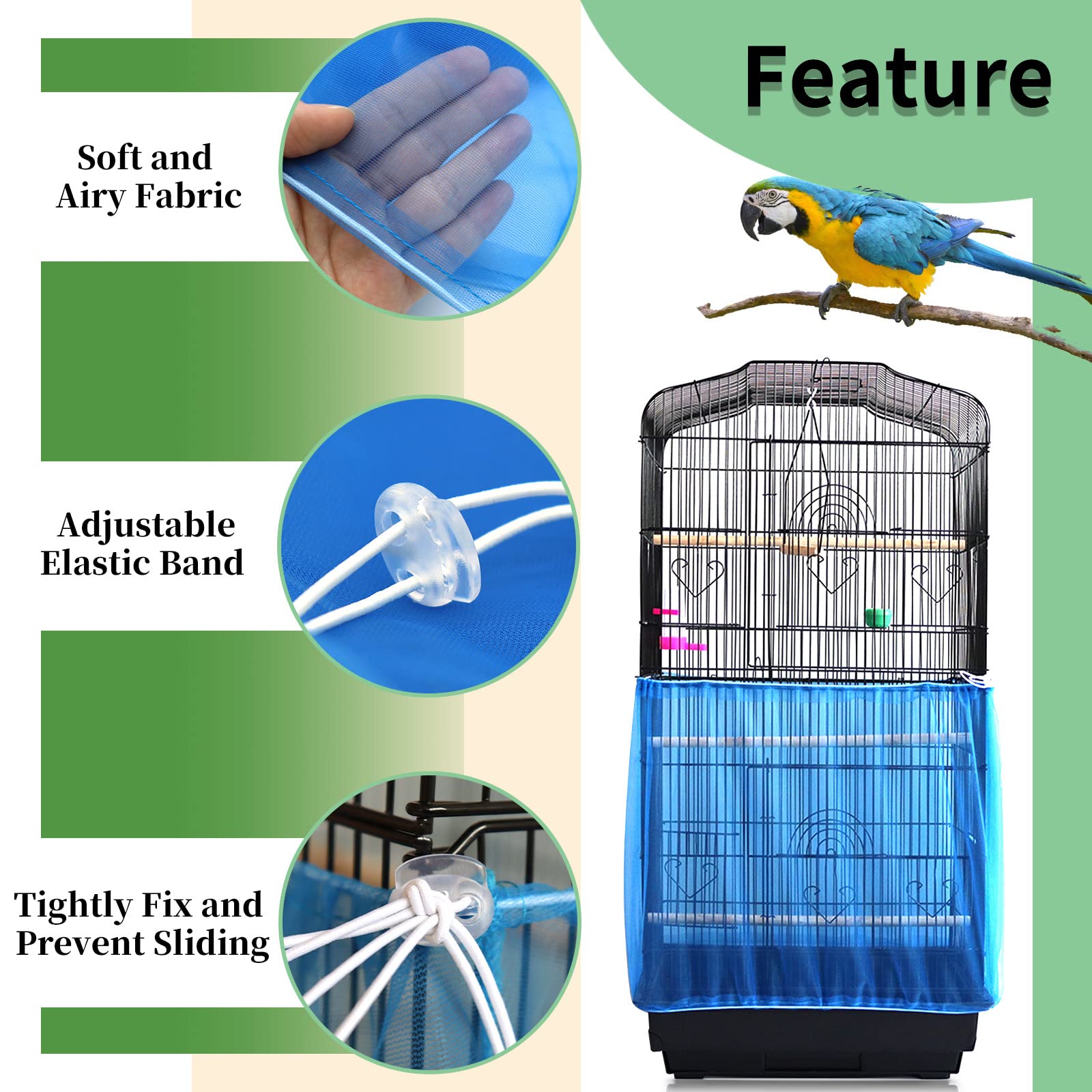 Coperture Per Gabbie Uccelli 2 Pezzi - Rete In Nylon Regolabile, Per Gabbie Tonde O Quadrate (Verde+Blu)