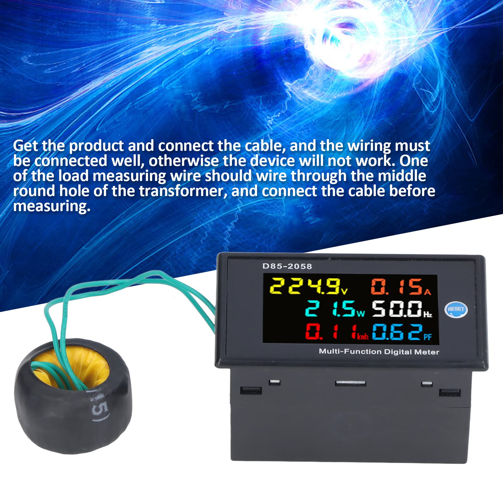 Power Monitor, D85 2058 Power Panel meters, AC Voltage, Current, Active Power, Power Factor, Power Frequency and Electrical Display