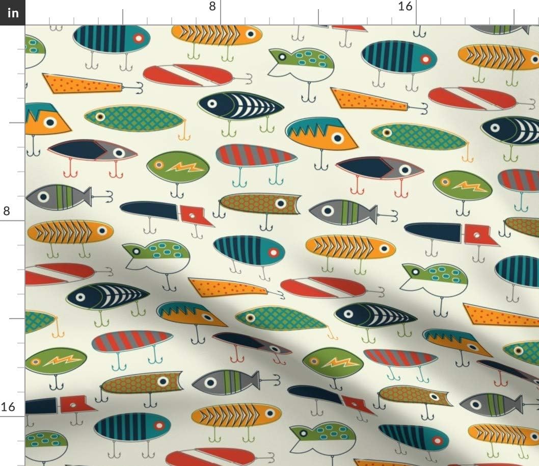Spoonflower Fabric - Cream Fishing Fish Hook Lures Lure Boys Woodland Printed on Petal Signature Cotton Fabric Fat Quarter - Sewing Quilting Apparel Crafts Decor