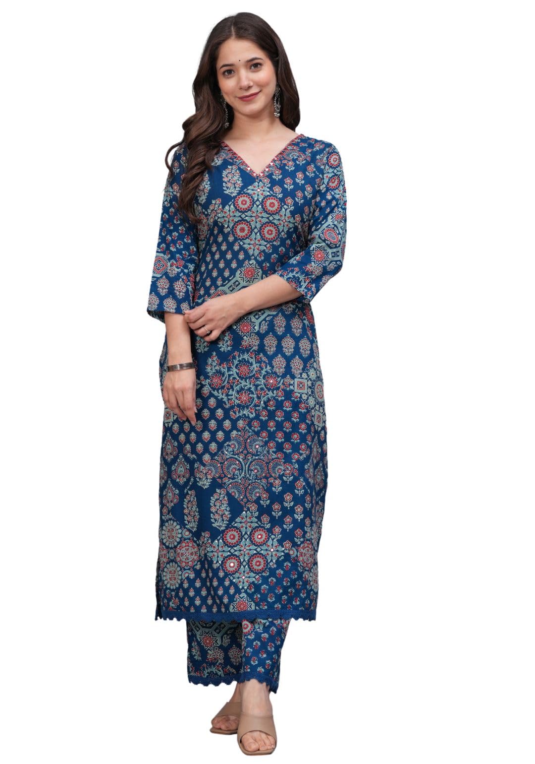 rytras Women's Cotton Straight Kurta Set with Palazzo Pants-picture-28
