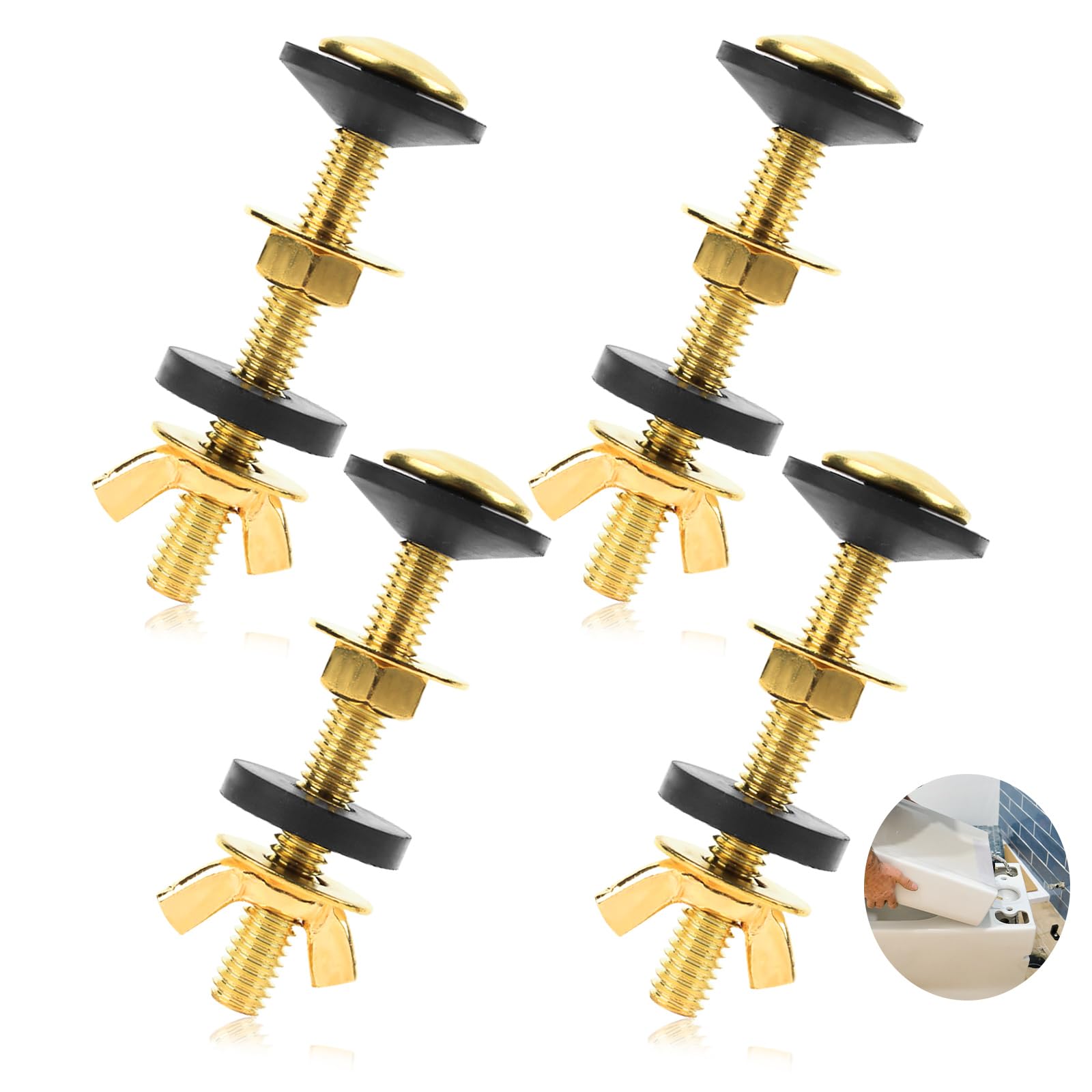 4 Pieces Tank to Bowl Bolt and Gasket Kits, Universal Toilet Tank to Bowl Gasket, Toilet Tank Bolts and Rubber Gaskets (Gold)