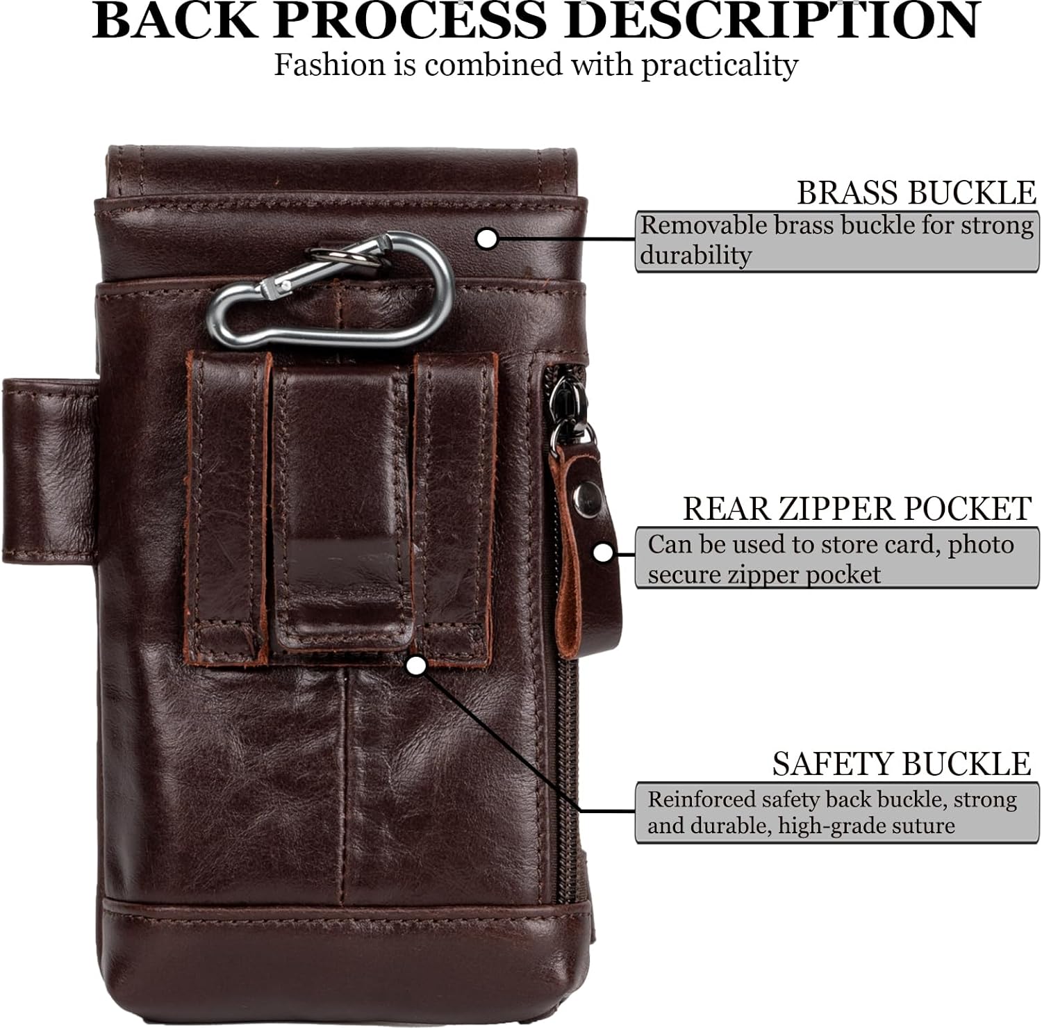 Leather Phone Holster - Genuine Full-Grain Buffalo Leather Cell Phone Holsters - for iPhone 16, 15, 14, 13pro, Galaxy S24, S23, S22 (Coffe, Large)