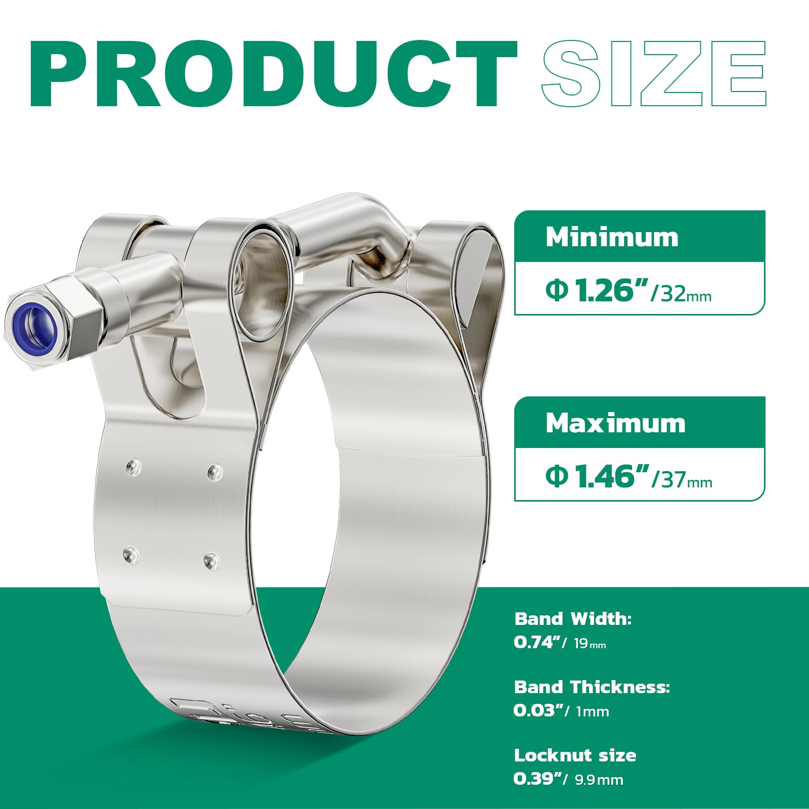 One Bolt Hose Clamp T-Bolt Stainless Steel 17~19mm, 11/16"~3/4 - Foto 11