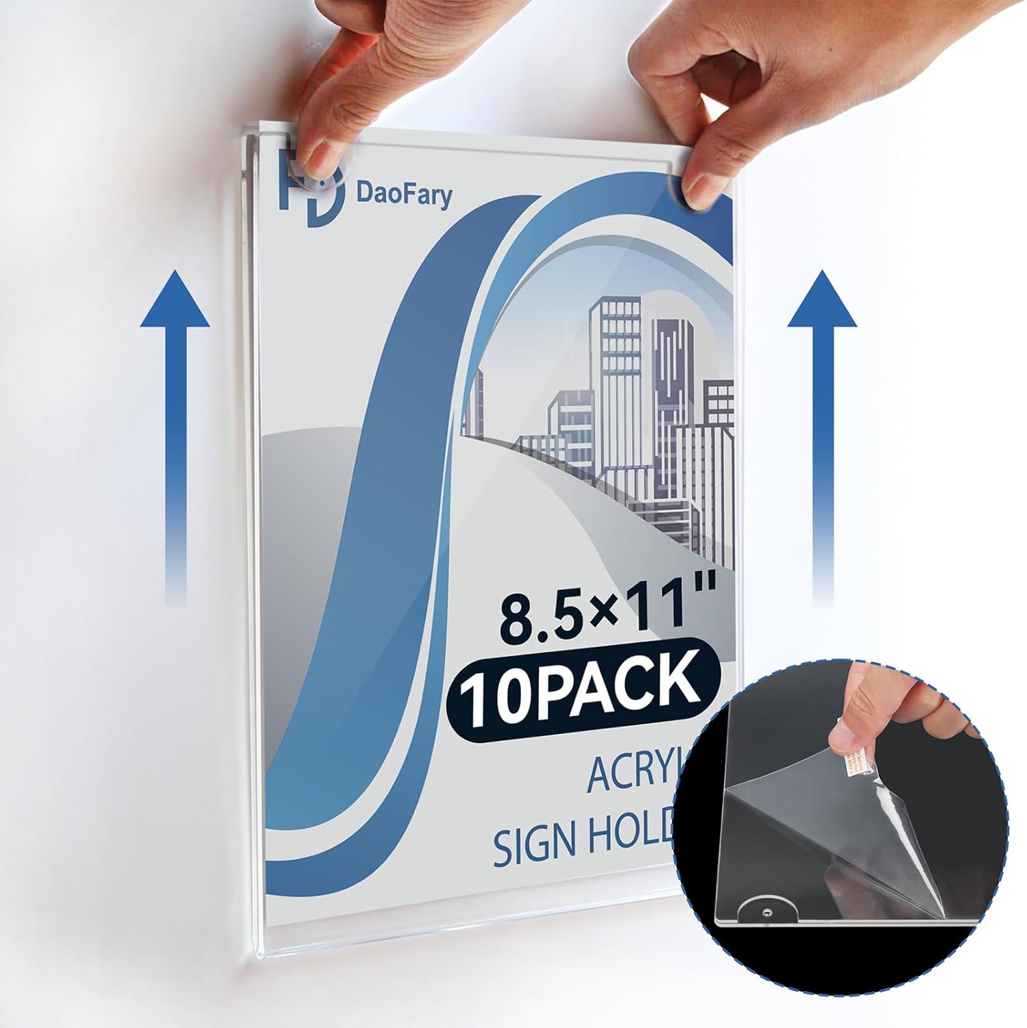 Daofary 6 Pack Wall Mount Acrylic Sign Holder 8.5 x 11, Clear Wall Mounted Picture Frame for Document Display in Office, Store, Hotel and Business Settings (Adhesive Tape, Screws & Hanging Rope Included)
