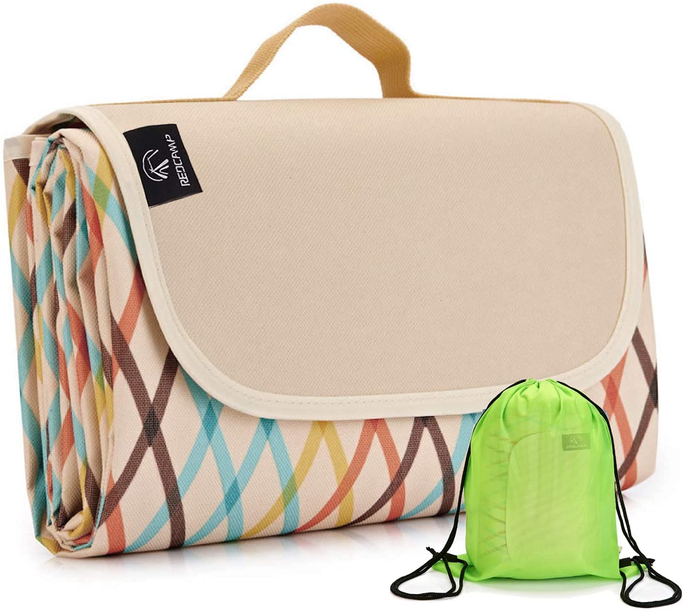 REDCAMP XL Picnic Blanket Waterproof Sandproof, Durable Oxford Folding Extra Large Picnic Mat for Outdoor Travel Beach Lawn Park, Portable with Tote Bag, Yellow 79"x59"