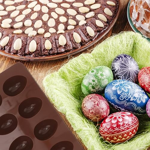Miniatura 7 de Amosfun Molde de silicona para hornear pastel de 8 cavidades con forma de huevo de Pascua para cocinar bricolaje, perfecto para magdalenas y