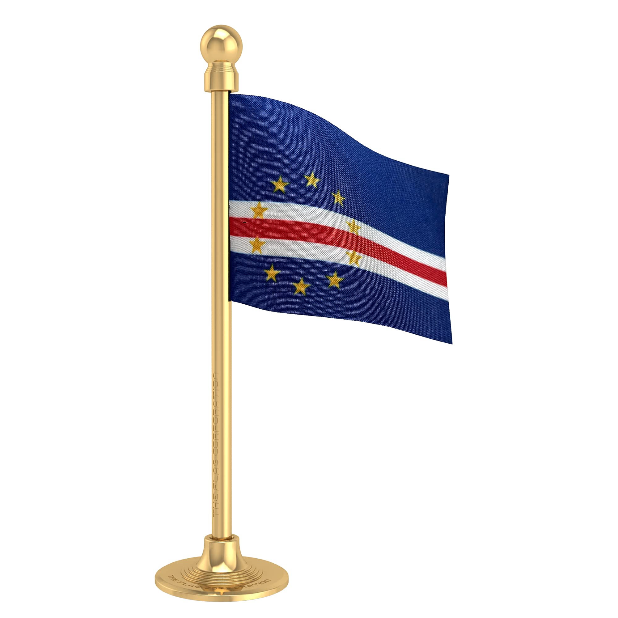 The Flag Corporation Cape Verde Car Dashboard Flag 2in x 3in with a Plastic Sublime Gold Base