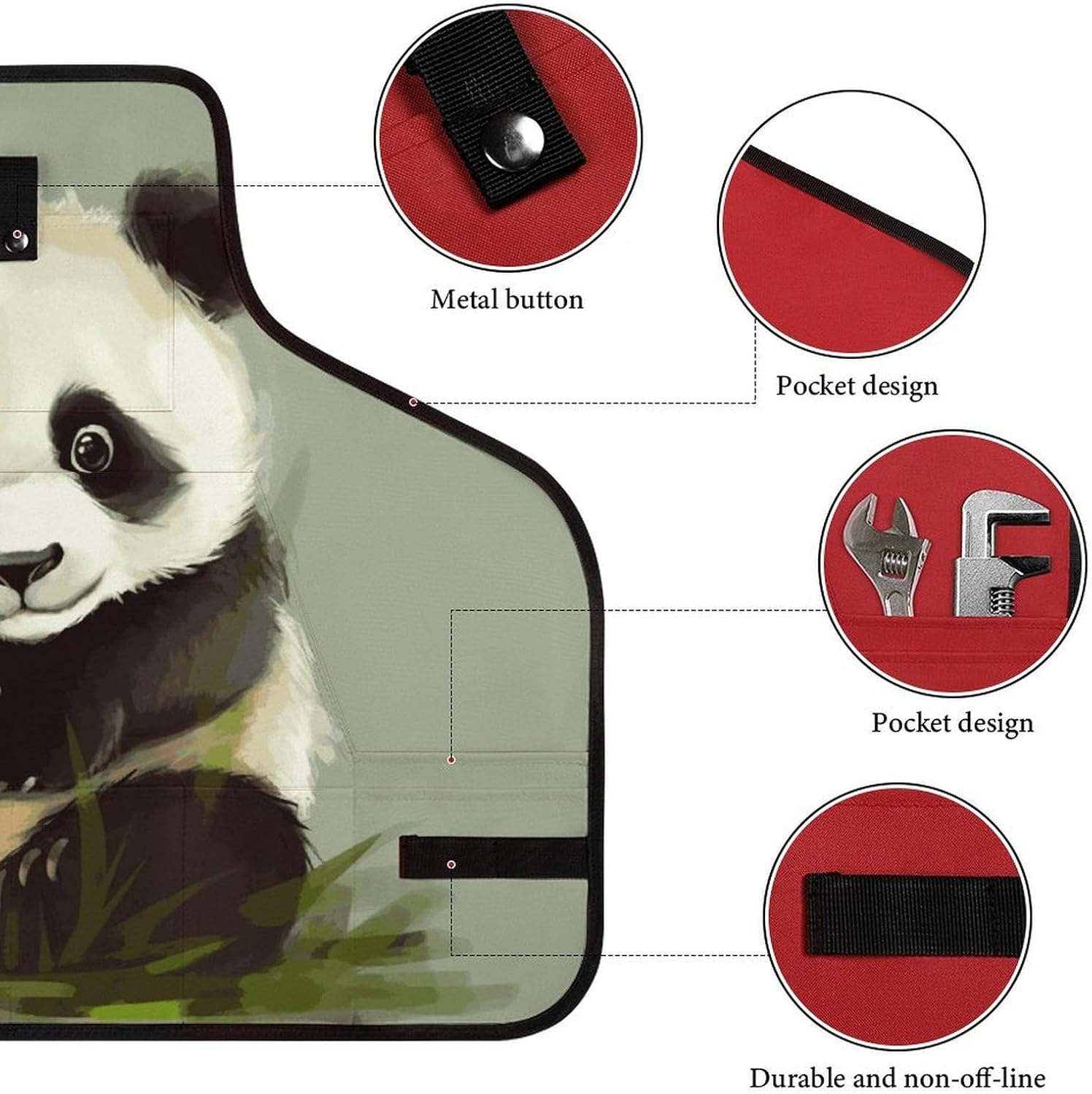 Cute Little Panda Tool Apron for Men Women Fully-Adjustable Work Apron with 8 Tool Pockets Heavy Duty Workshop Bib Aprons for Carpenter Woodworker Blacksmith Welder Cobbler Butcher image 3