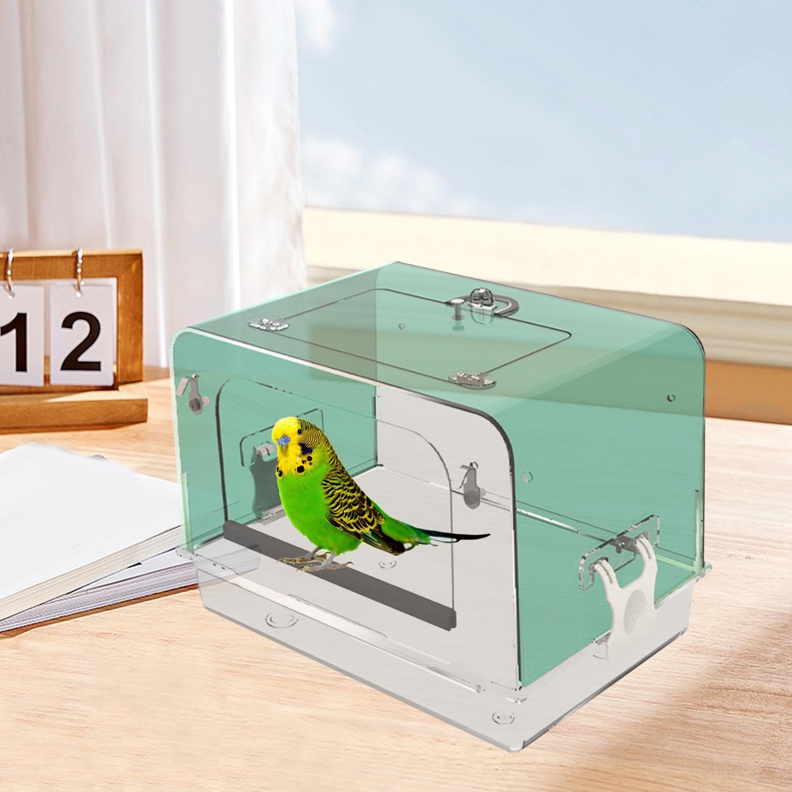 Vasca da Bagno per pappagalli con Ganci, Scatola da Bagno in Gabbia per Uccelli Domestici, Box Doccia per Vasca da Bagno in Acrilico per pappagalli, Verde