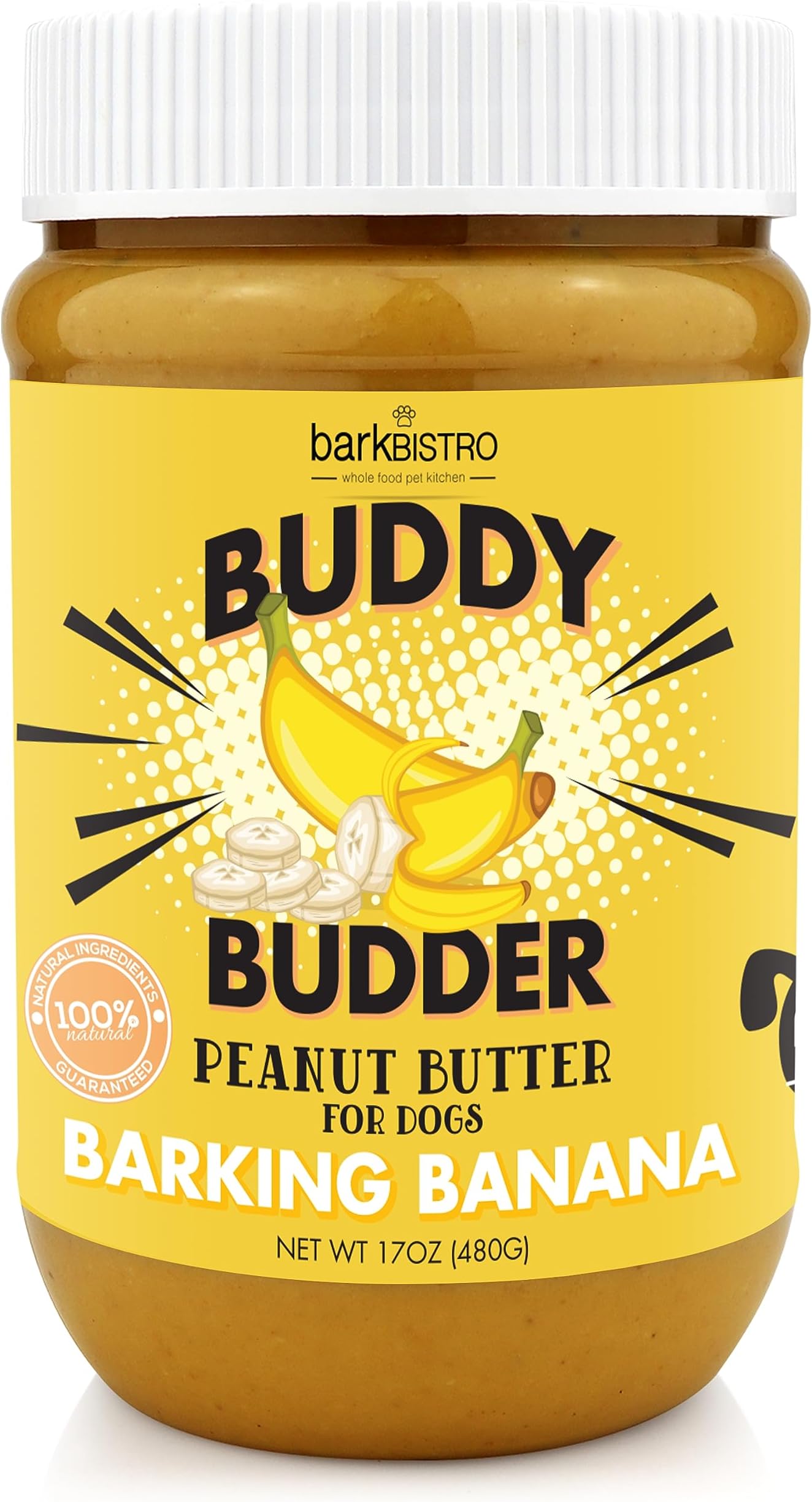 Bark Bistro Company | Barkin' Banana Buddy Budder | Dog Peanut Butter | Grain Free | Healthy Dog Treat | Stuff in Kong or Toy | Use on Lick Mat | Made in USA, 16oz Jars