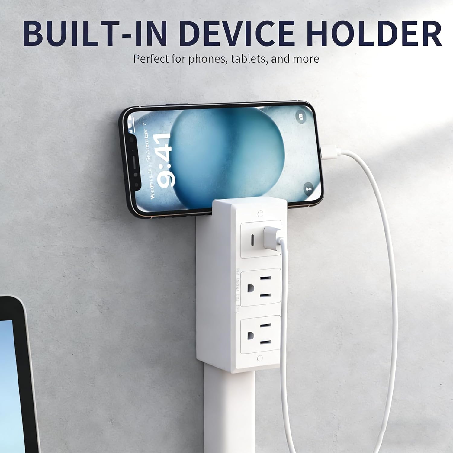 Electrical Outlet Extender Stick,180° Rotating Outlet Extender, Adjustable 44–70cm Electrical Outlet Extension with USB-C/USB-A Ports and 2 AC Outlets, Use Behind Couches,Nightstands,Desks,More